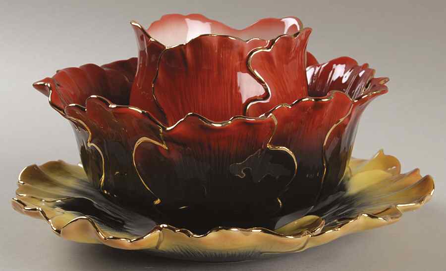 Striking Vermillion Peony Entertaining Set-3 Piece Set - No Box by Franz Collection-1