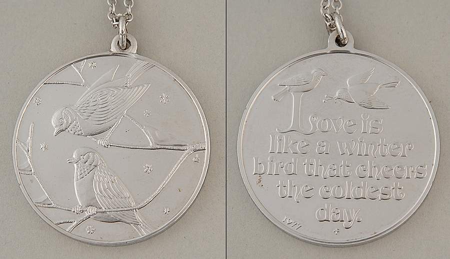 Franklin Mint Sterling Jewelry Pendant-Winter Birds / Love Is... - No Box by Franklin Mint-1