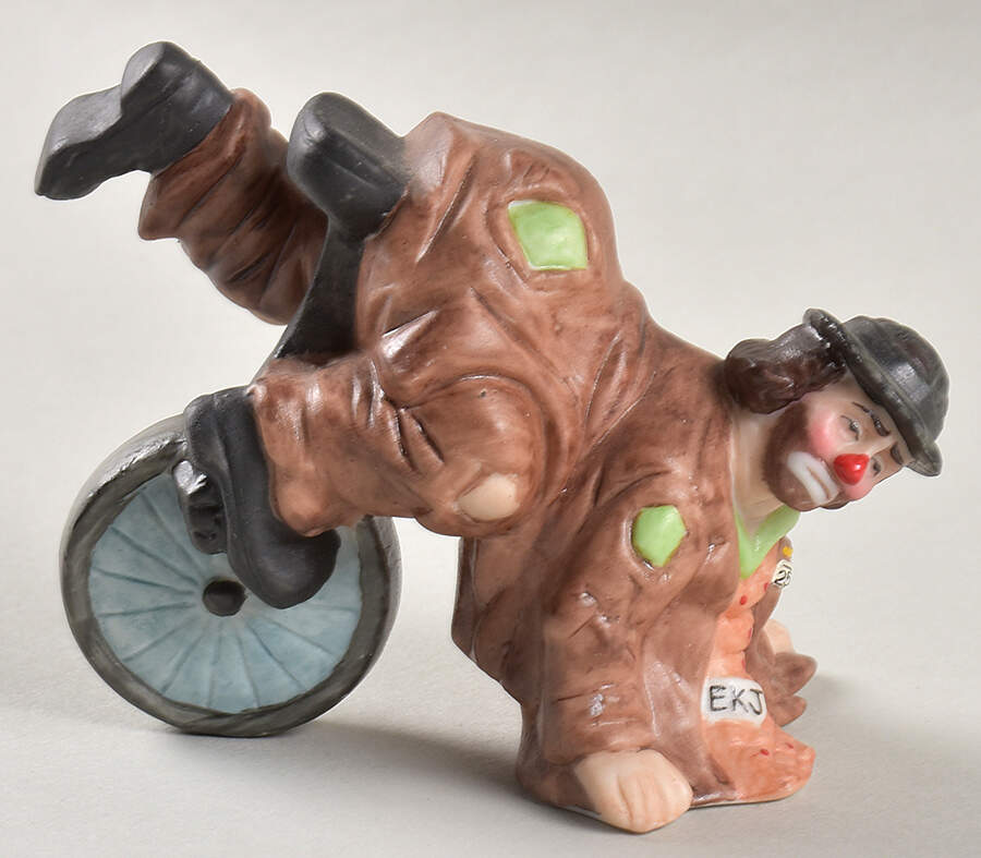 Emmett Kelly Jr Collection Mniatures Black Unicycle-On Hands - Boxed by Flambro-1