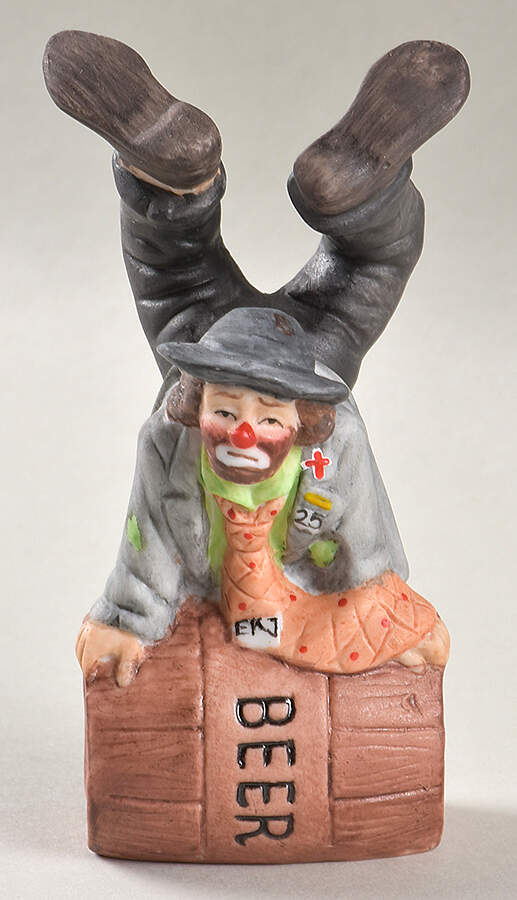 Emmett Kelly Jr Collection Mniatures On Barrel-Two Legs Up - No Box by Flambro-1