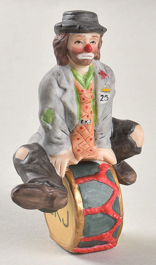 Emmett Kelly Jr Collection Mniatures On Drum-Legs Down - Boxed by Flambro-1