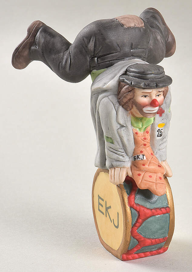 Emmett Kelly Jr Collection Mniatures On Drum-Two Legs Up - No Box by Flambro-1