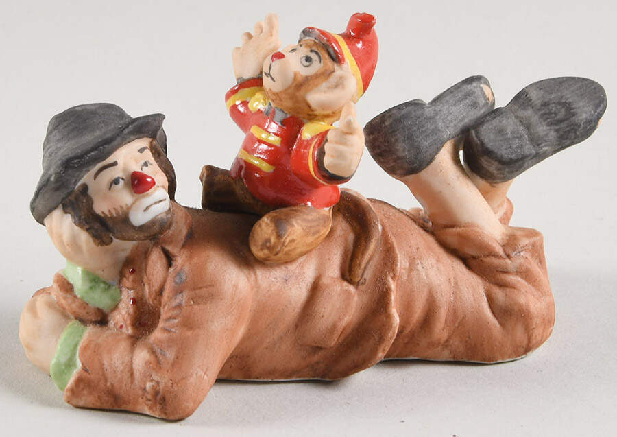 Emmett Kelly Jr Collection Mniatures With Monkey-Laying Down - No Box by Flambro-1