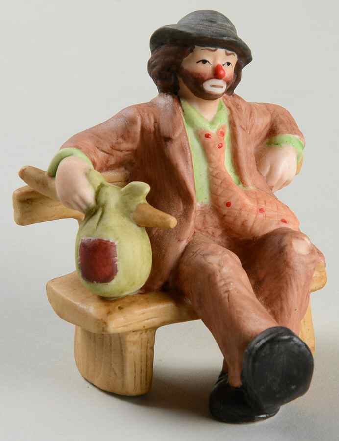Emmett Kelly Jr Collection Mniatures On Bench-With Bag - Boxed by Flambro-1