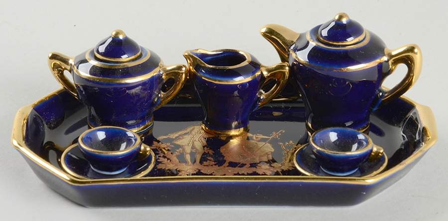 Limoges Miniatures 6 Pc Tea Set Mini Cobalt  - No Box by Fontanille & Marraud-1