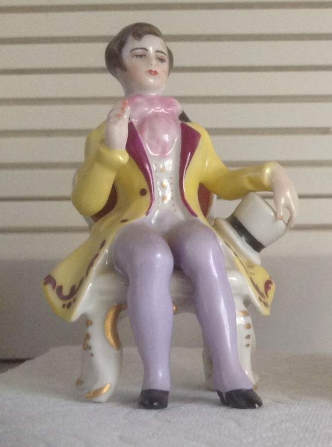 Dresden Lace Figurines Man With Yellow Coat & Top Hat - No Box by Frankenthal-1