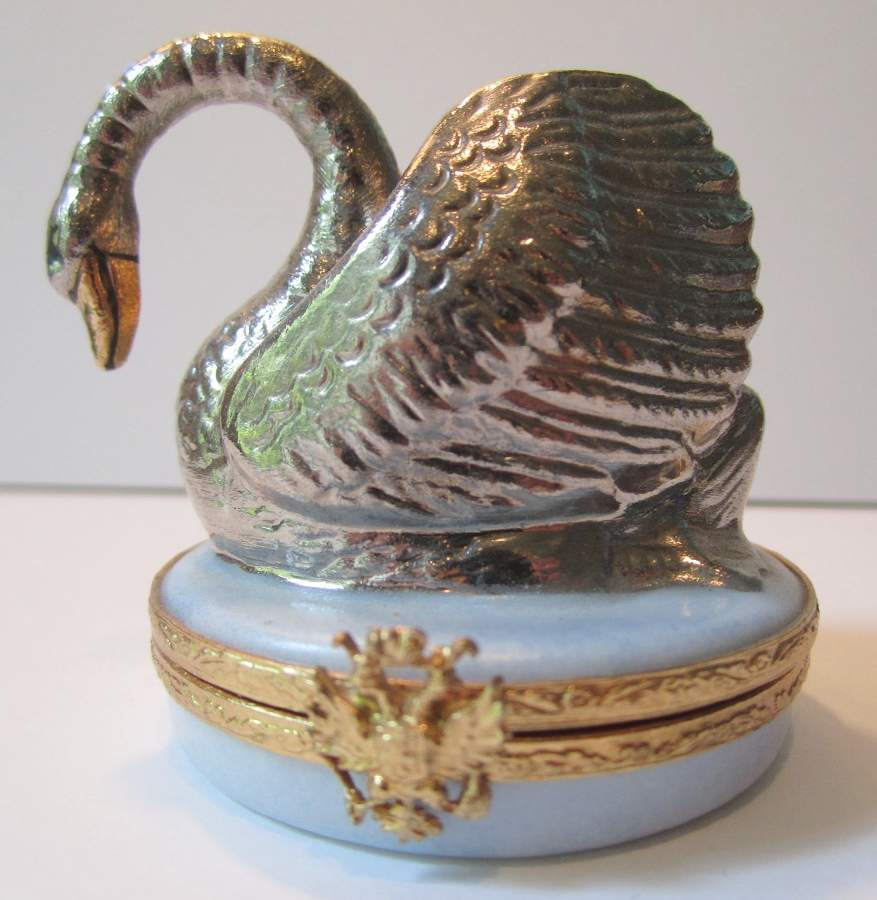 Faberge Limoges Box Silver Swan - With Box by Faberge-1