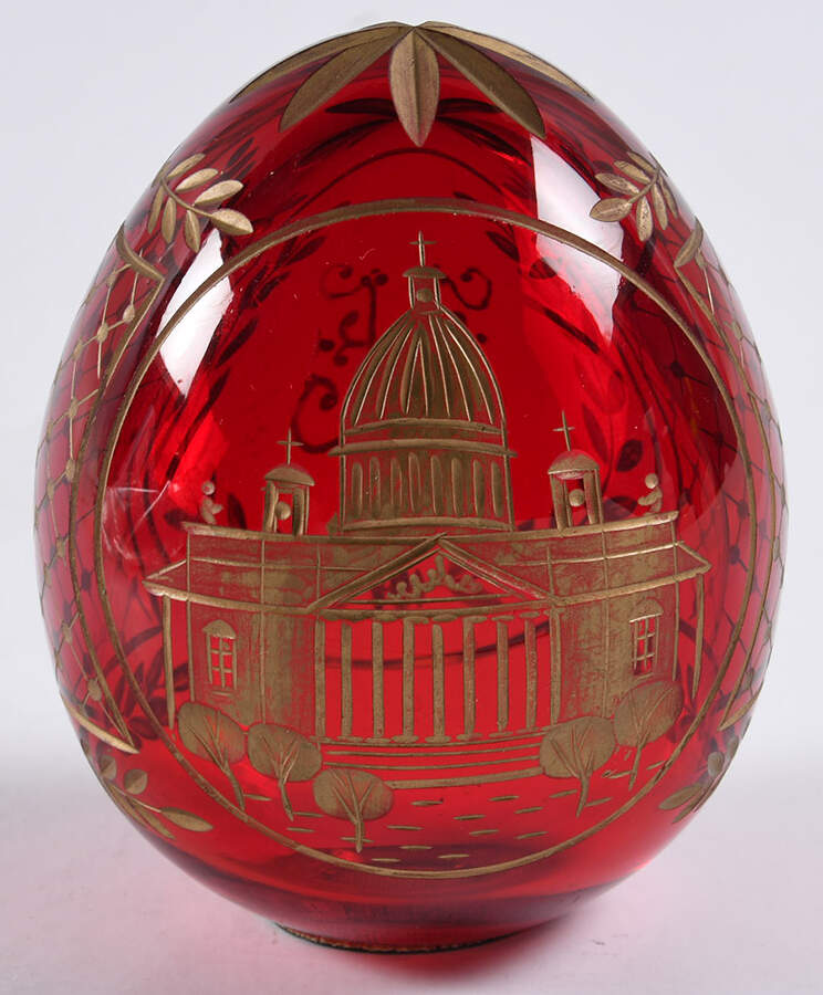 Faberge Style Crystal Egg Red Gold Sent Isaac Cathedral - Boxed by Faberge Style-1