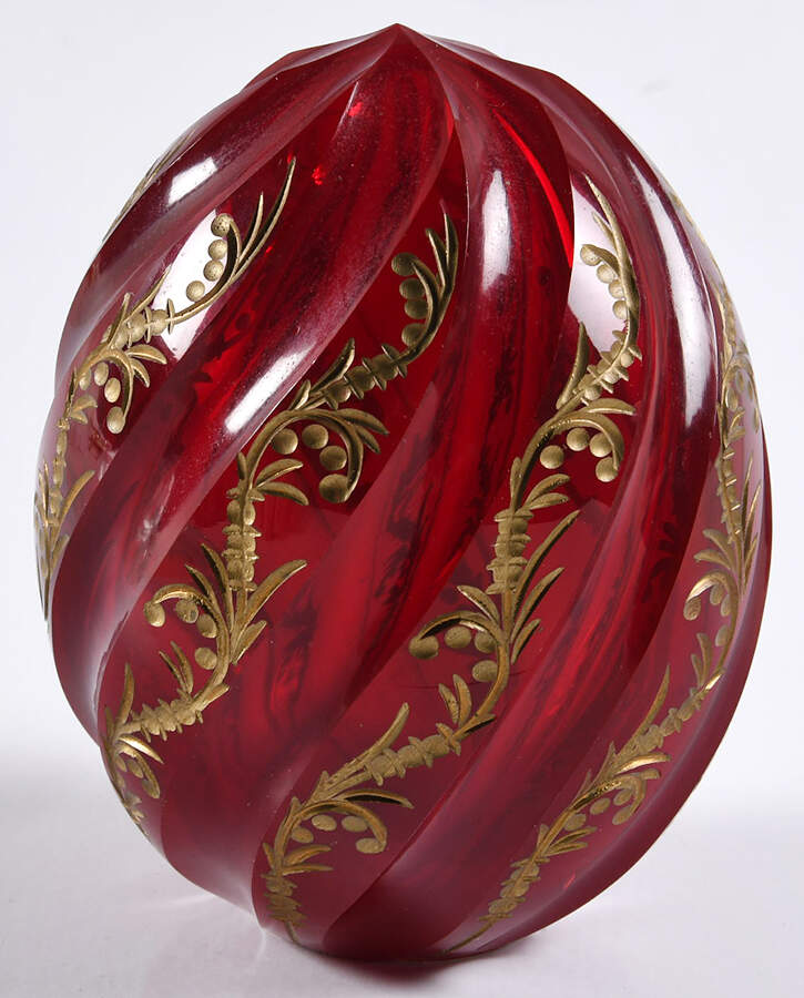 Faberge Style Crystal Egg Red Gold Scroll Swirl  - Boxed by Faberge Style-1