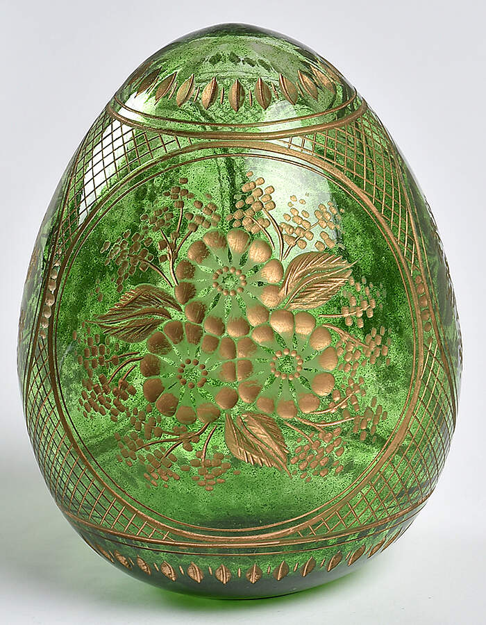 Faberge Style Crystal Egg Green Gold Flowers - No Box by Faberge Style-1