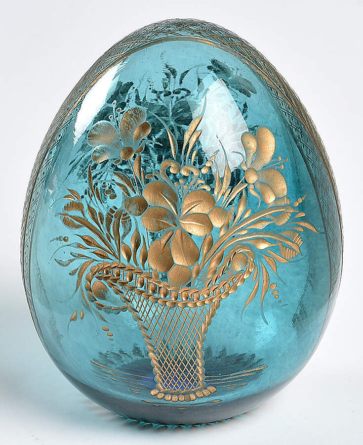 Faberge Style Crystal Egg Teal Flower Basket - Boxed by Faberge Style-1