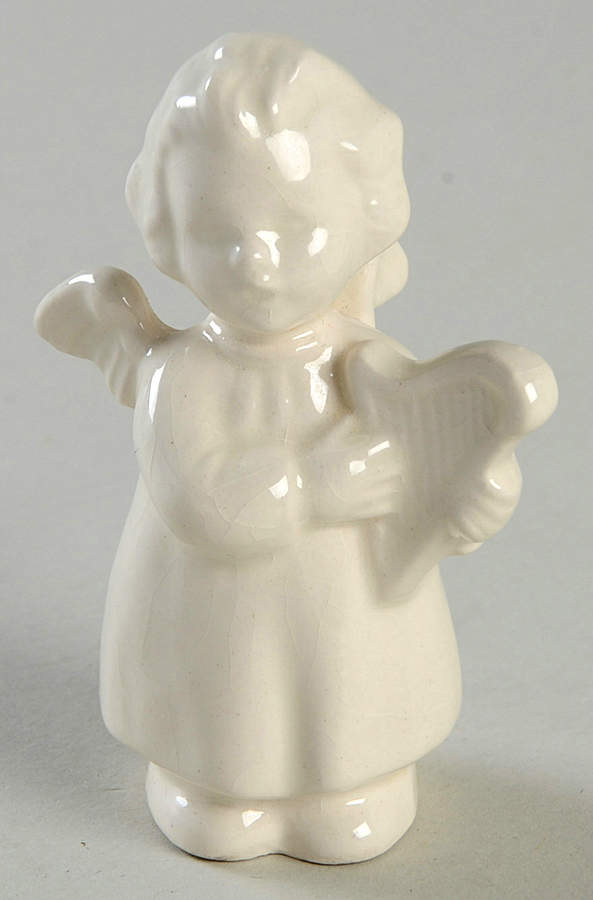 All White Figurines Miniature Angel With Harp-Glossy - Boxed by Goebel-1