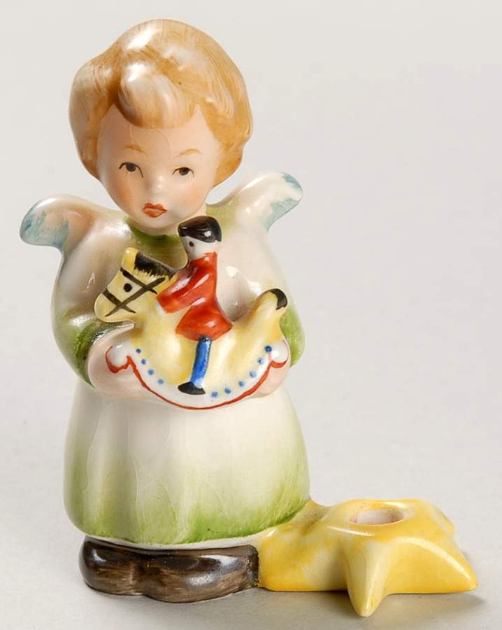 Religious Figurines (HX Mark) Angel W/ Toy Rocking Horse Candle Holder - No Box by Goebel-1