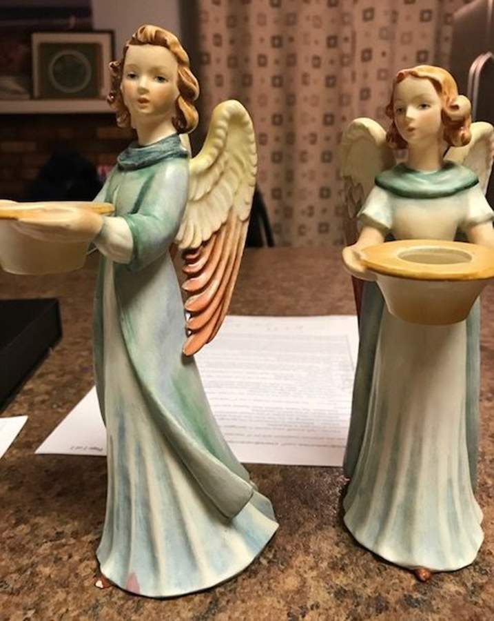 Religious Figurines (HX Mark) Angel Candle Holder-Green Robe - No Box by Goebel-1