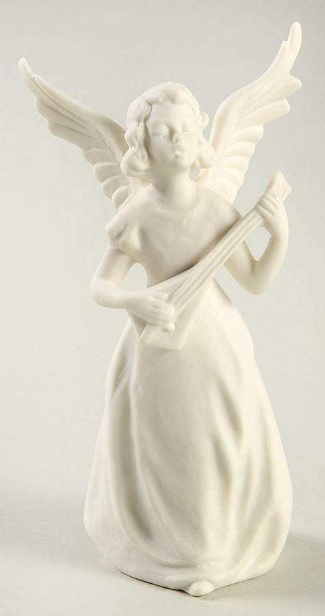 All White Figurines Angel With Mandolin-Matte - No Box by Goebel-1