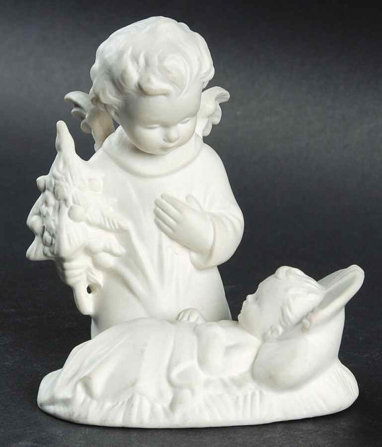 All White Figurines Angel With Tree & Baby Jesus-Matte - No Box by Goebel-1