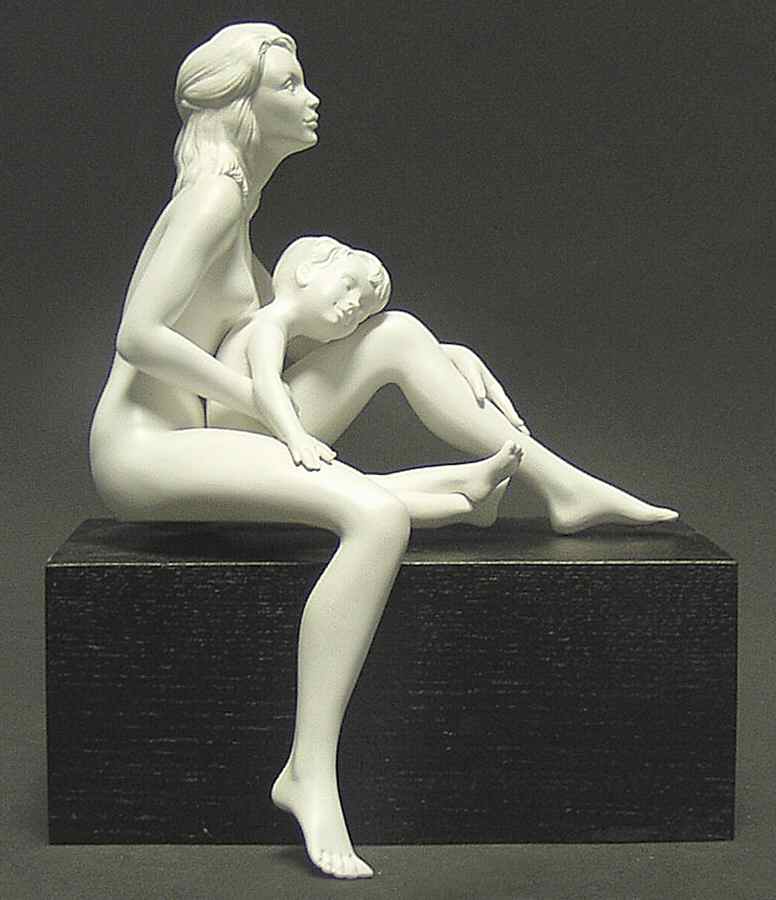 All White Figurines Mother And Son On Base-Matte - With Box by Goebel-1