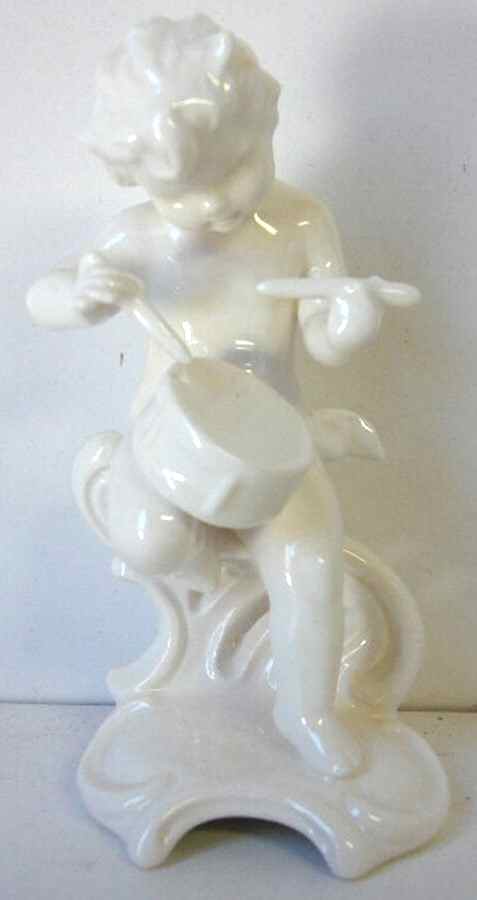 All White Figurines Cherub With Drum-Glossy - No Box by Goebel-1