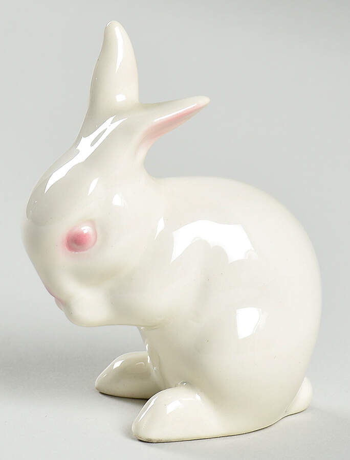 Animals-Figurines White Bunny-Eating - No Box by Goebel-1