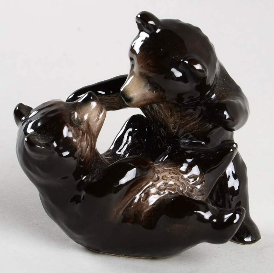 Animals-Figurines Two Bear Cubs-Black - No Box by Goebel-1
