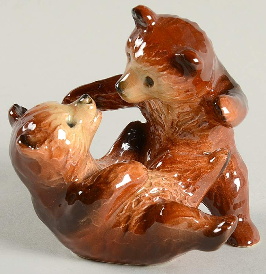 Animals-Figurines Two Bear Cubs-Brown - No Box by Goebel-1