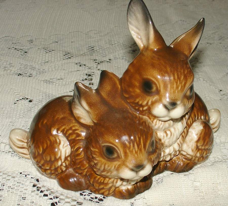 Animals-Figurines Brown Bunnies - No Box by Goebel-1