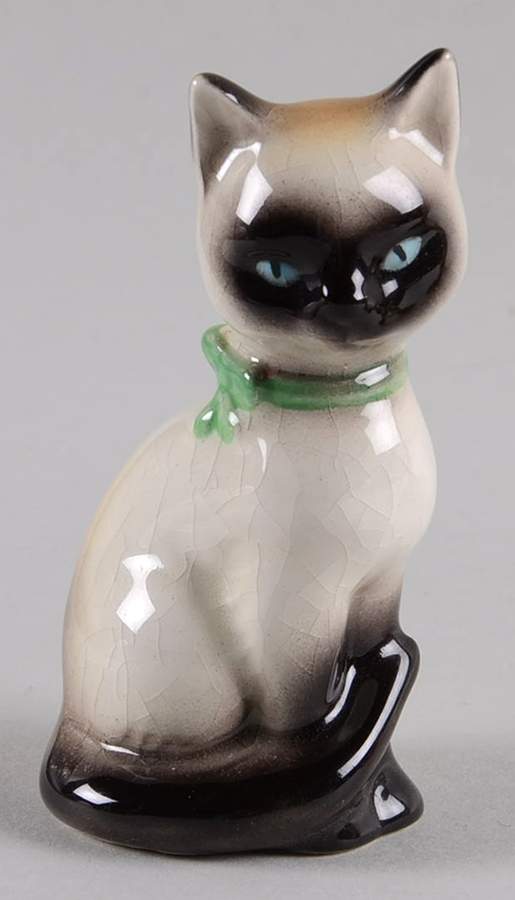 Animals-Figurines Siamese Cat With Green Collar - No Box by Goebel-1