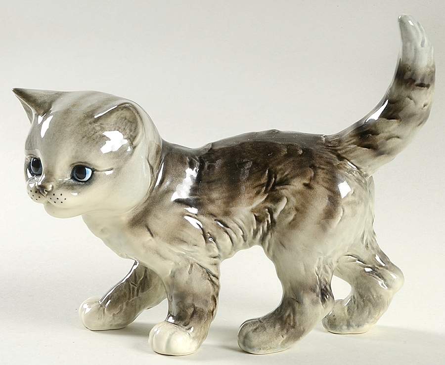 Animals-Figurines Gray Cat Standing - No Box by Goebel-1