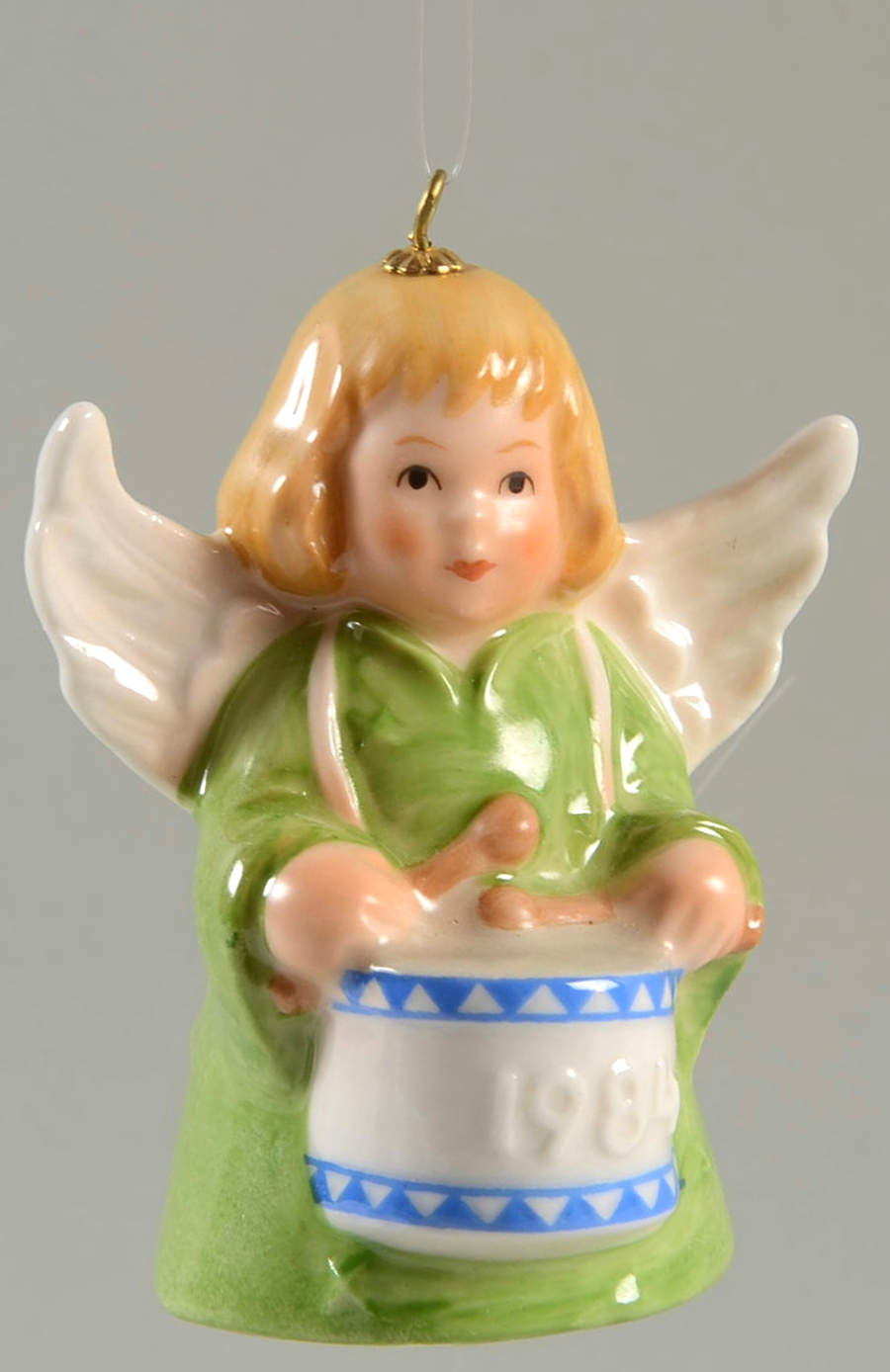 Angel Bell Ornament Angel With Drum-Green - No Box by Goebel-1