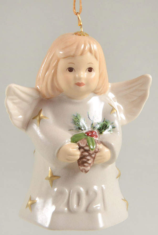 Angel Bell Ornament Angel With Pinecone - Glacier Grey - With Box by Goebel-1