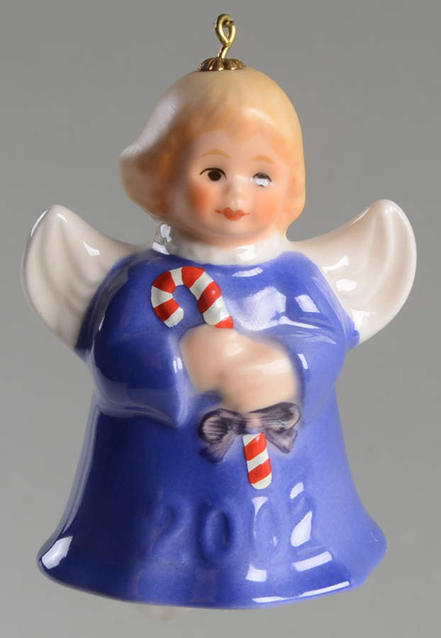 Angel Bell Ornament Angel With Candy Cane-Blue - No Box by Goebel-1