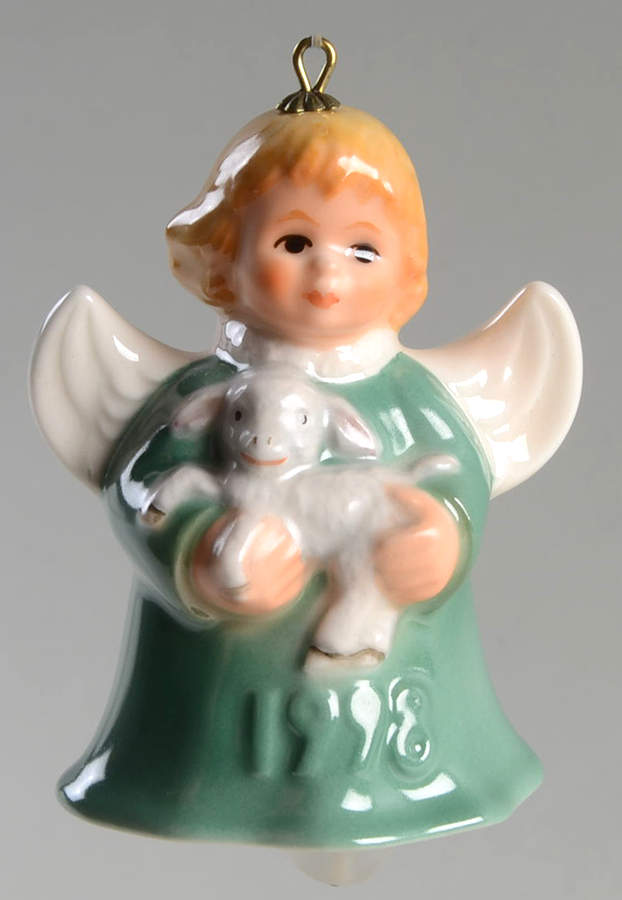 Angel Bell Ornament Angel With Lamb-Green - Boxed by Goebel-1
