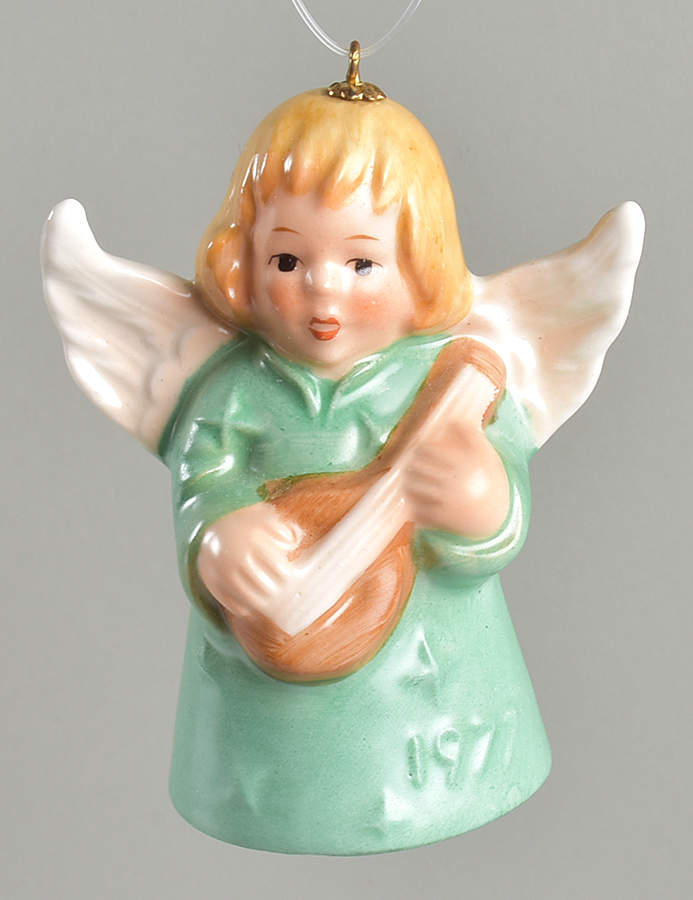 Angel Bell Ornament Angel With Lute-Green - Boxed by Goebel-1