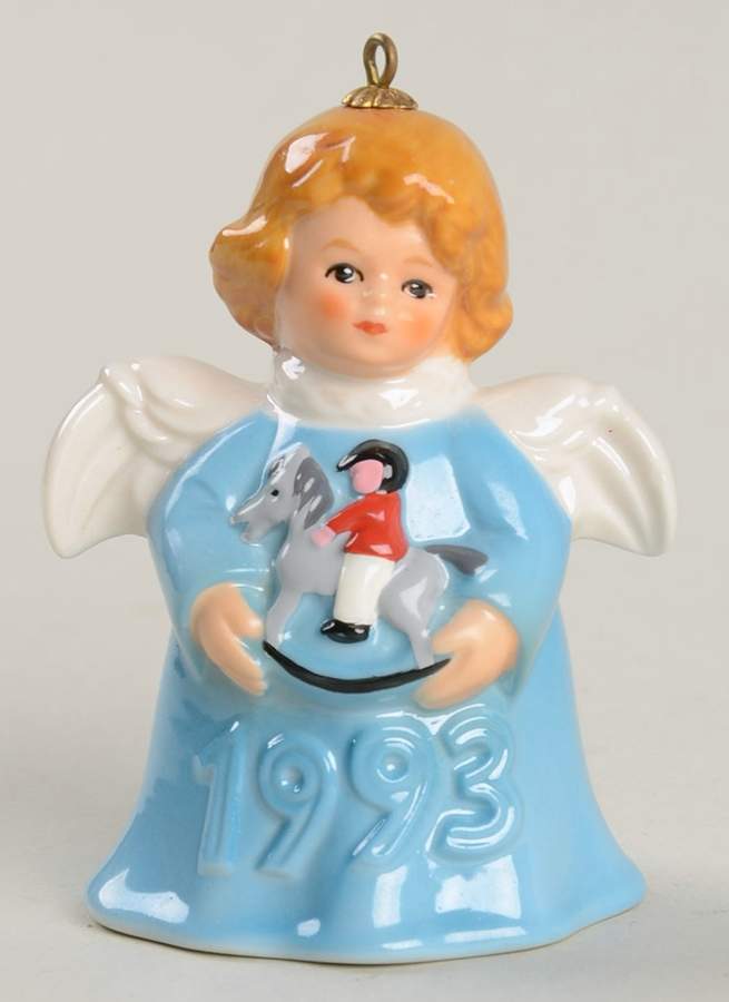 Angel Bell Ornament Angel With Rocking Horse-Blue - No Box by Goebel-1