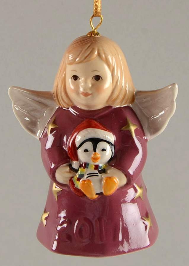 Angel Bell Ornament Angel With Penguin-Mauve - No Box by Goebel-1