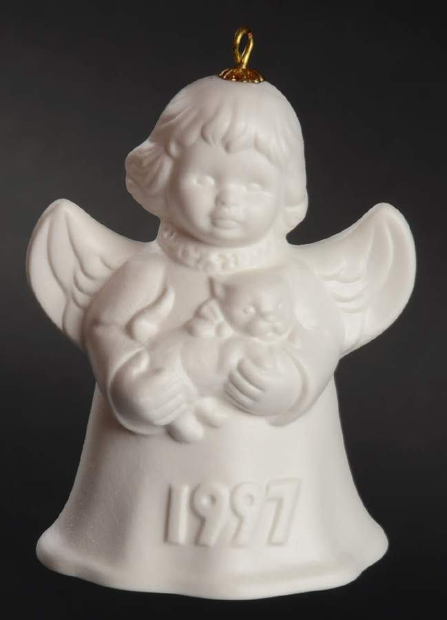 Angel Bell Ornament Angel With Kitten-White - Boxed by Goebel-1