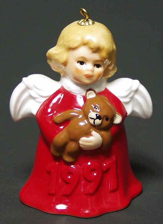 Angel Bell Ornament Angel With Teddy Bear-Red - Boxed by Goebel-1