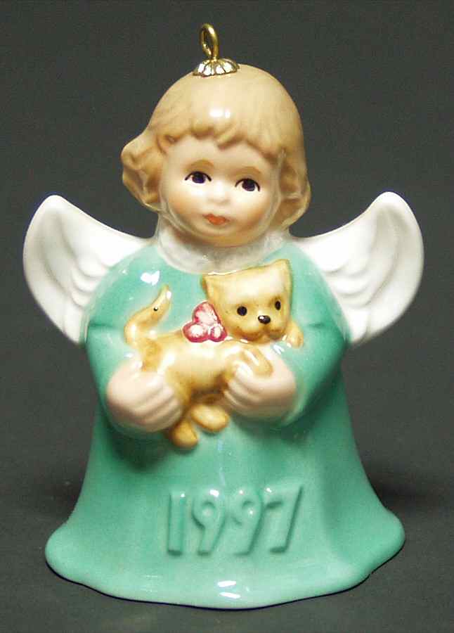 Angel Bell Ornament Angel With Kitten-Green - Boxed by Goebel-1