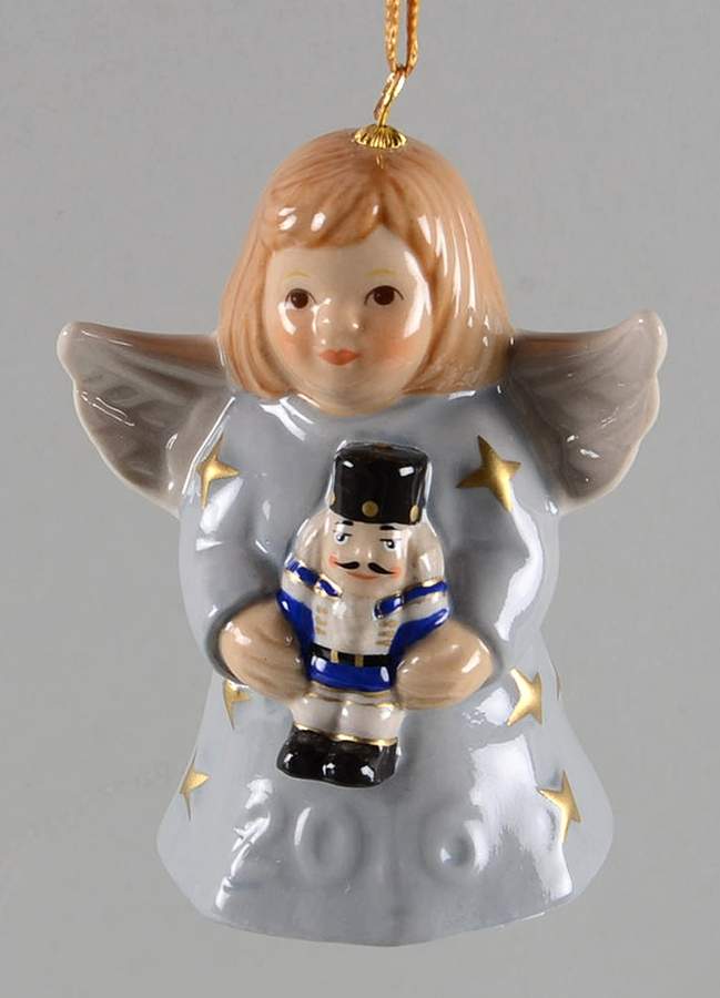 Angel Bell Ornament Angel With Nutcracker - Silver Mist - With Box by Goebel-1