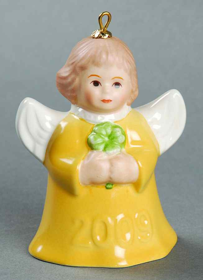 Angel Bell Ornament Angel With Clover-Yellow - With Box by Goebel-1