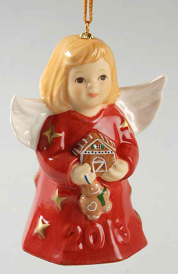 Angel Bell Ornament Angel With Gingerbread House-Red - No Box by Goebel-1