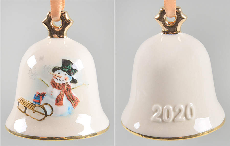 Annual Christmas Bell Snowman With Sled - No Box by Goebel-1