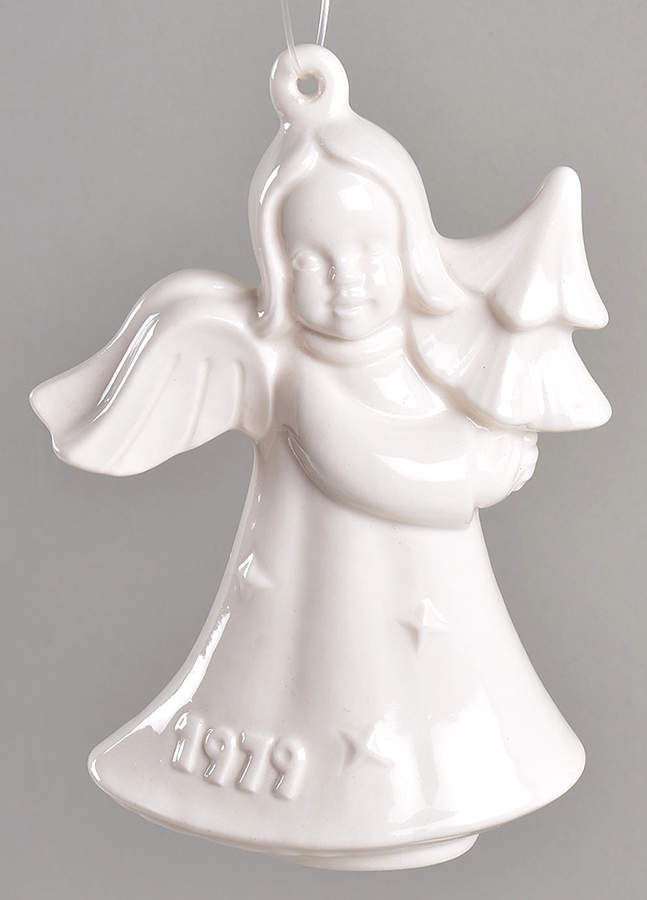 Annual Christmas Ornament-Porcelain Angel W/ Tree-White - No Box by Goebel-1