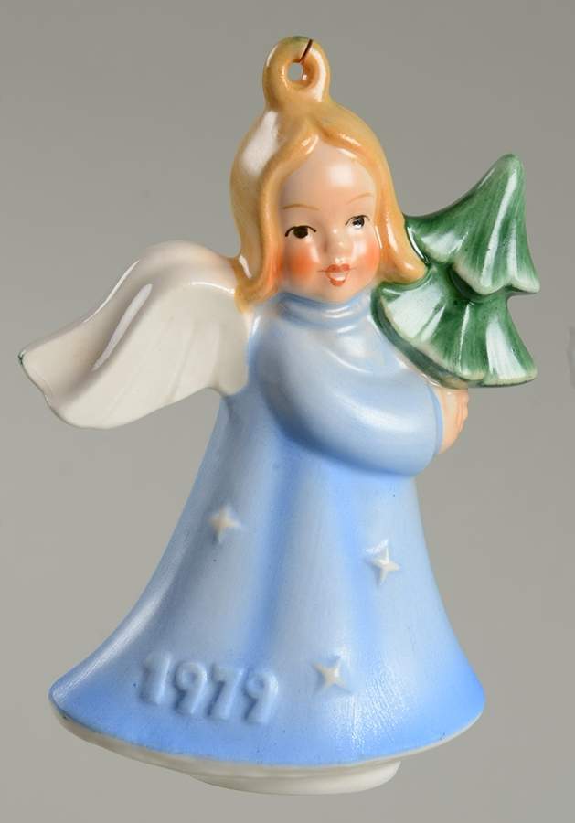Annual Christmas Ornament-Porcelain Angel W/ Tree-Color - Boxed by Goebel-1