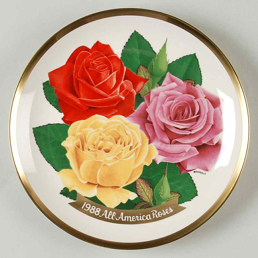 All America Rose Plate #2 Prima Donna, Amber Queen, Mikado - Boxed by Gallery Editions Limited-1