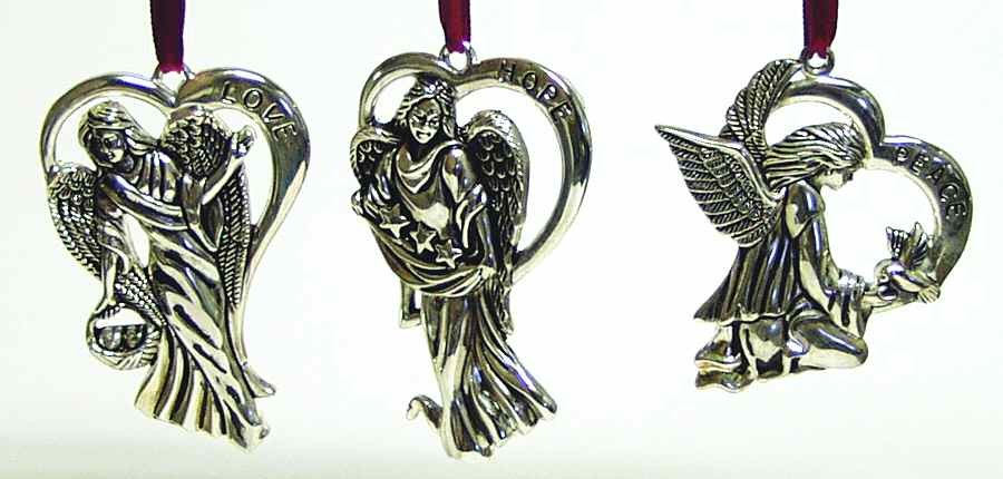 Gorham Ornaments Angels-Set Of 3-Hope-Peace-Love - Boxed by Gorham Silver-1