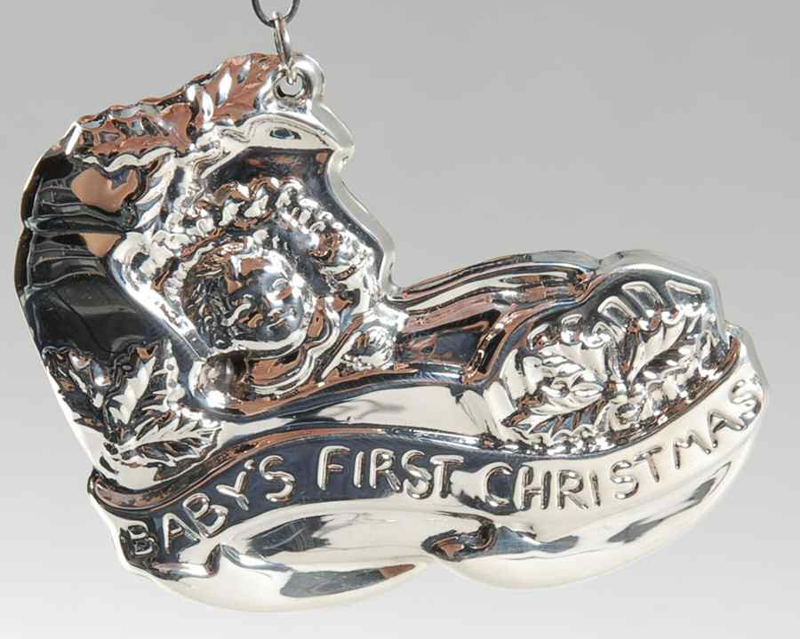 Babys 1st Christmas Sterling Ornament Baby In Cradle-Sterling - Boxed by Gorham Silver-1