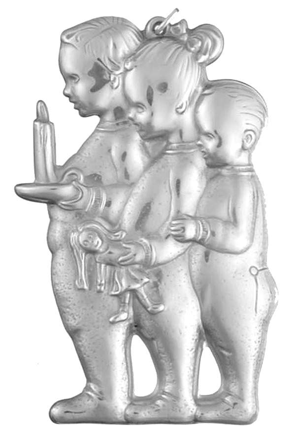 Unlimited Series-Ornament Waiting For Christmas-Three Children - Boxed by Gorham Silver-1