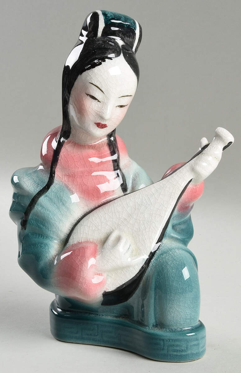 Goldscheider Figurines Chinese Guitarist-Pink,Teal - No Box by Goldscheider-1