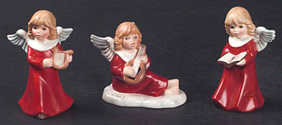 Christmas Figurines & Giftware Set Of 3 Angels-Red - No Box by Goebel-1